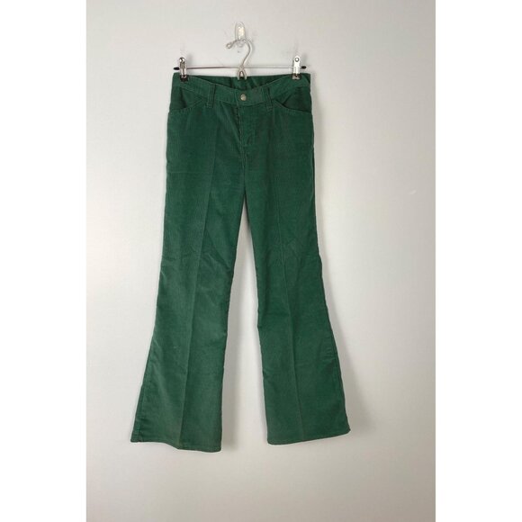 Vintage 1970s Levi's Big E Green Corduroy Flare Leg Bellbottoms, 27 x 29 Hemmed - Picture 1 of 10